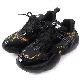 Versace Baroque Lace-up Sneakers Black Yellow Other