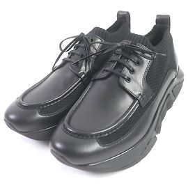 Giorgio Armani Leather Knit Lace-up Sneakers Black