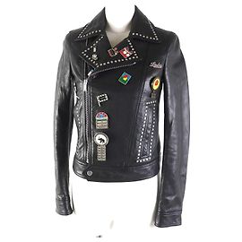 Yves Saint Laurent Saint Laurent Leather Jacket, Multi-Pin Badge, Black Black
