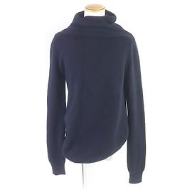 JIL SANDER Wool Cashmere Asymmetrical Knit Sweater Navy blue