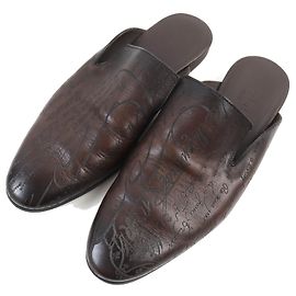 Berluti Leather Calligraphy Sandals Dark Brown Dark brown