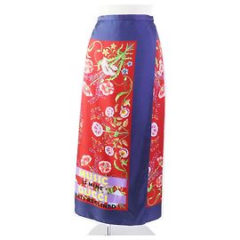 Gonna avvolgente in seta con logo floreale Gucci blu navy rosso 36 Altro