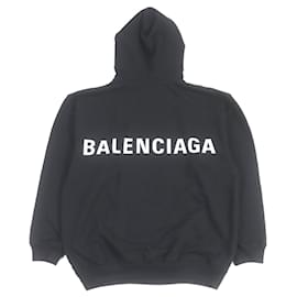Balenciaga-Balenciaga Cotton Logo Print Oversized Hoodie XS-Black