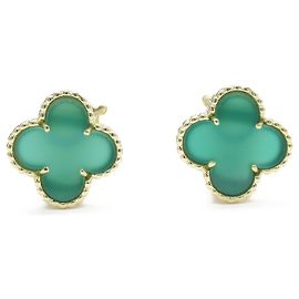 Van Cleef & Arpels Vintage Alhambra Green Agate Earrings K18 YG Green