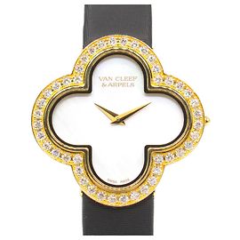 Van Cleef & Arpels Alhambra Medium Watch K18 Yellow Gold Leather White