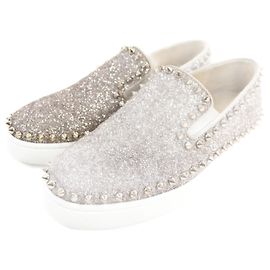 Christian Louboutin Glitter Spike Slipper Silber