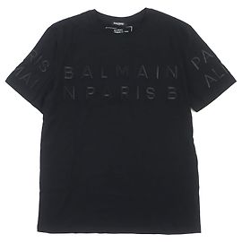 Camiseta de algodón con logo de Balmain negra M Negro