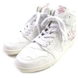 Valentino Leather High Cut Sneakers White Red Other