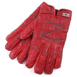 Autre Marque Luvas de couro de crocodilo vermelhas XL Outro