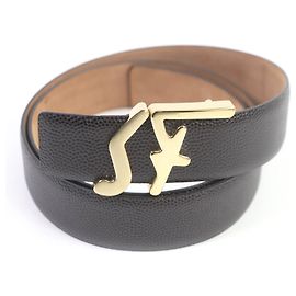 Salvatore Ferragamo Reversible Leather Belt Gold Logo Brown