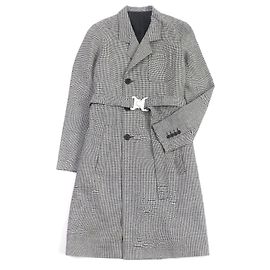 Dior Wool Houndstooth Chesterfield Coat 44 Black