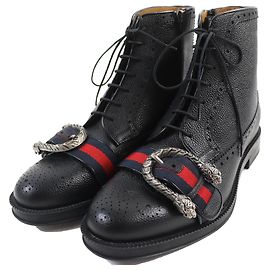 Botas de cuero Gucci cabeza de tigre negras 7 Negro