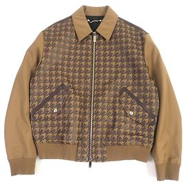 Berluti Wool Houndstooth Leather Blouson Beige 52 Beige