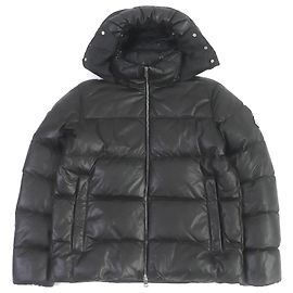 Moncler Lamb Leather Nylon Down Jacket Black Black