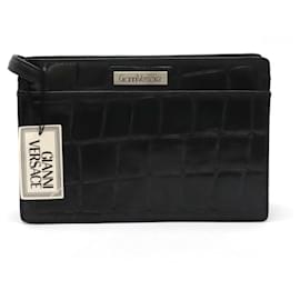 Versace-Versace Leather Logo Clutch Handbag Black-Black