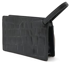 Versace-Versace Leather Logo Clutch Handbag Black-Black