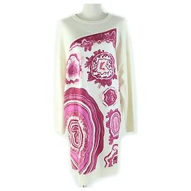 Hermès Hermes Seidenkleid mit langen Ärmeln Elfenbein Rosa Andere