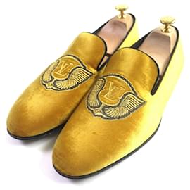 Louis Vuitton-Louis Vuitton Velor Loafers Embroidered Slip-ons-Yellow