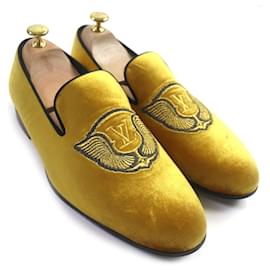 Louis Vuitton-Louis Vuitton Velor Loafers Embroidered Slip-ons-Yellow