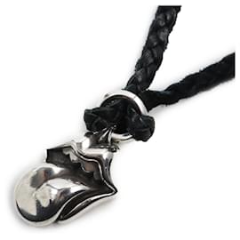 Autre Marque CHROME HEARTS Rolling Stones Lip & Tongue Necklace SV925 Leather Silver Black