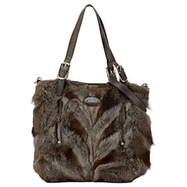 Tod's-Tod's Fur Leather 2WAY Handbag Shoulder Bag-Brown