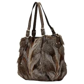Tod's-Tod's Fur Leather 2WAY Handbag Shoulder Bag-Brown