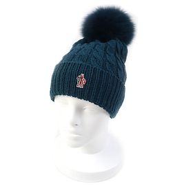 Moncler Wool Knit Cap Blue Women Blue