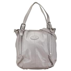 Tod's-Tod's Leather 2WAY Handbag Shoulder Bag-Grey