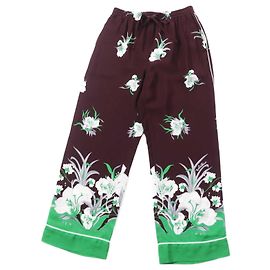 Valentino Silk Floral Print Elastic Waist Pants Dark red