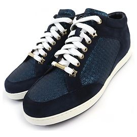 Jimmy Choo Suede Glitter Sneakers Navy 38 Navy blue