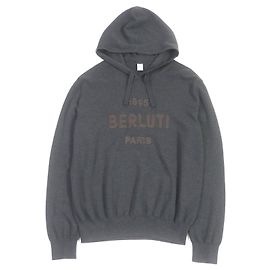 Berluti Wool Logo Patch Pullover Hoodie Dark Gray XL Dark grey