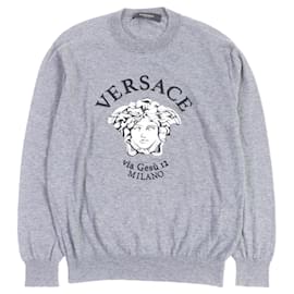 Versace-Versace Medusa Knit Sweater Gray 46-Grey