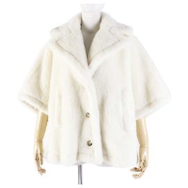 Max Mara Teddy Bear Alpaca Wool Poncho Coat White