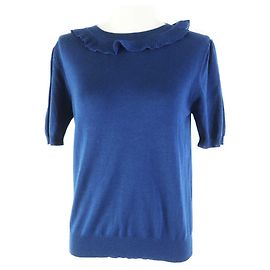 Top de malha com gola de babados em lã e seda Prada Azul