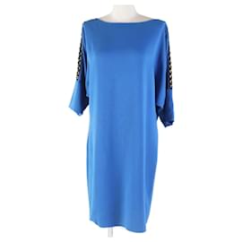 Versace-Versace Dolman Sleeve Dress Blue Gold 42-Other