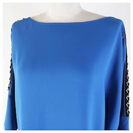 Versace-Versace Dolman Sleeve Dress Blue Gold 42-Other