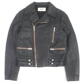 Céline Giacca in pelle Celine doppiopetto nera Nero