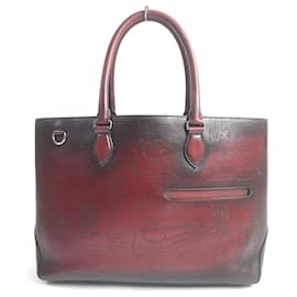 Berluti Leather Tote Bag Calligraphy Script Red