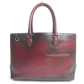 Sac fourre-tout en cuir Berluti avec script calligraphique Rouge