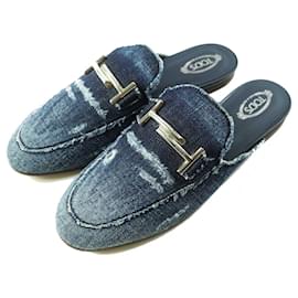 Tod's-TOD'S Double T Denim Leather Slip-Ons 38.5-Other
