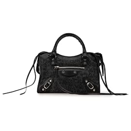 Balenciaga-Balenciaga Black Mini Shearling Motocross Classic City Satchel-Black
