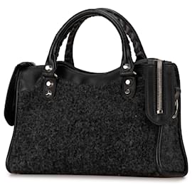 Balenciaga-Balenciaga Black Mini Shearling Motocross Classic City Satchel-Black
