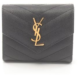 Saint Laurent Cassandra Multi-Fold Tri-Fold Geldbörse Schwarz