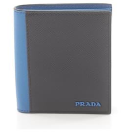 Prada-Prada Bi-fold Wallet in Saffiano Leather-Black,Blue