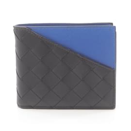 Bottega Veneta-Bottega Veneta Intrecciato Bi-fold Wallet-Black,Blue