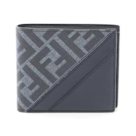 Fendi-Fendi Diagonal Bi-fold Wallet-Navy blue