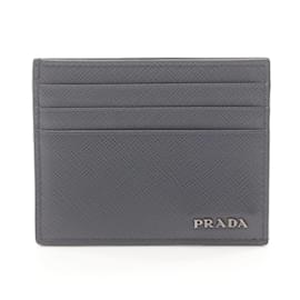 Prada-Prada Saffiano Leather Business Card Case-Black,Navy blue