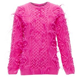Valentino Garavani PP Wollpullover mit Federn und gemischtem Kabelstrick. Pink