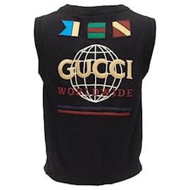 Gucci-Gucci silver diamong argyle floral embellished sweater vest-Black
