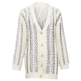 Silberner Woll-Cardigan mit Pailletten-Logo von Valentino Garavani Weiß Roh